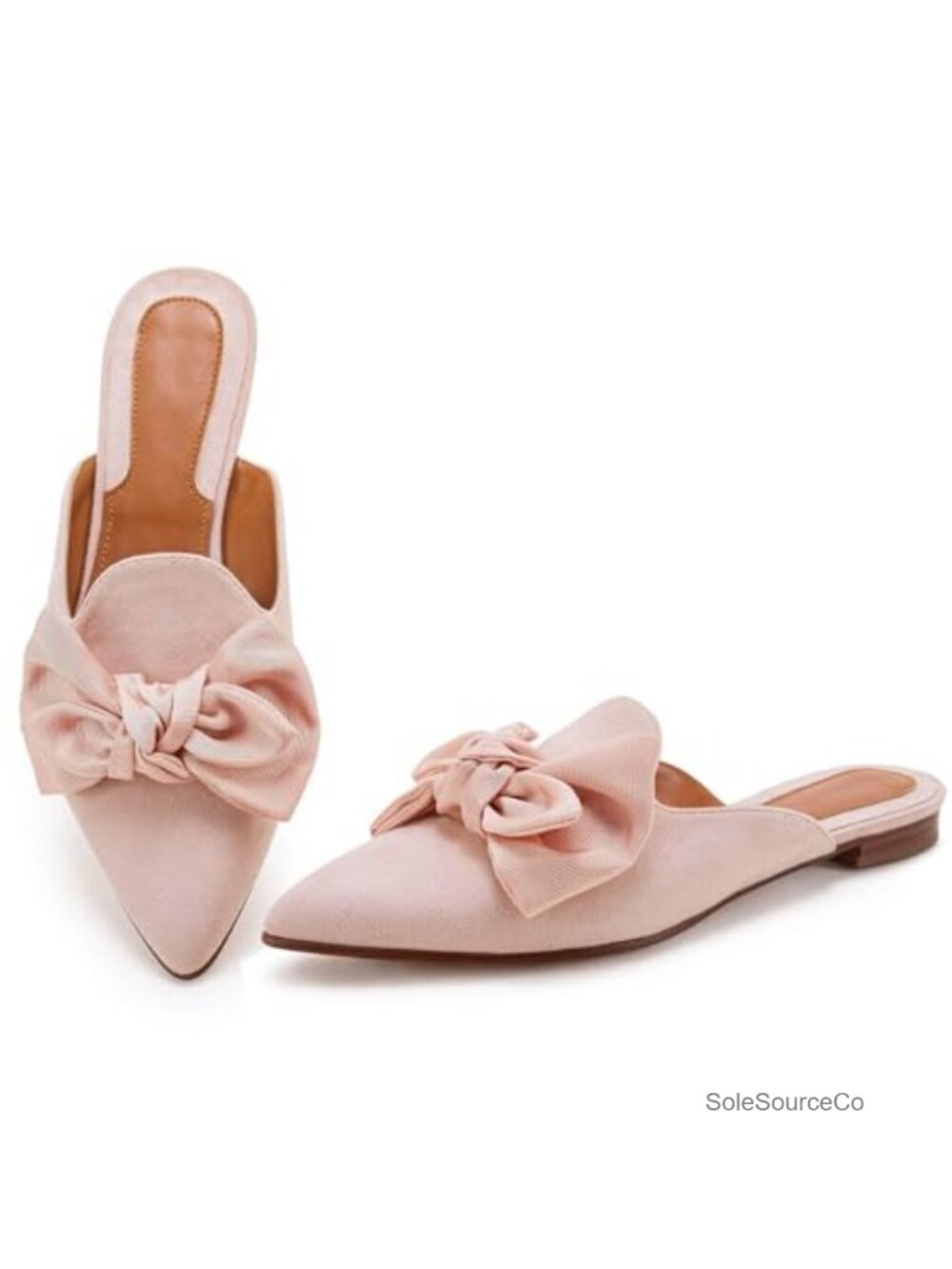Faux Suede Pointed Toe Mules Slip On Comfortable Loafers Flats with Bows
